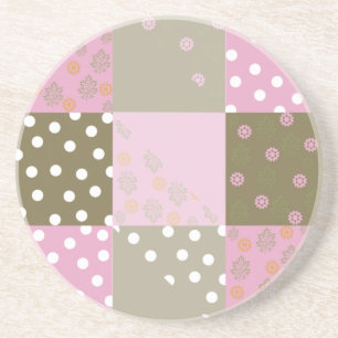 Polka Dots Flowers Brown roze Quilt Zandsteen Onderzetter