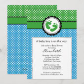 Polka Dots Footprint Boy Baby shower Uitnodiging (Voorkant / Achterkant)