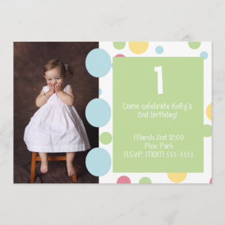 Polka dots Foto Birthday Invitation Kaart