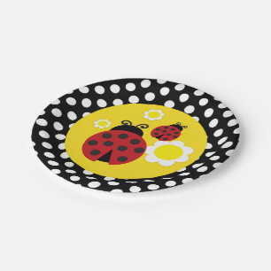 Polka Dots Gele Bloemen Rode lieveheersbeestje Bab Papieren Bordje