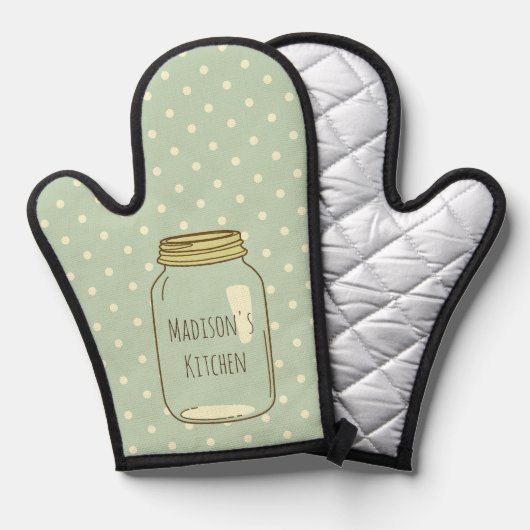Polka Dots Gepersonaliseerde Mason Jar Ovenwant (Voorkant / Achterkant)
