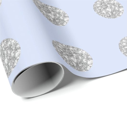 Polka Dots Glitter Blue Silver Baby shower Cadeaupapier (Rol Hoek)