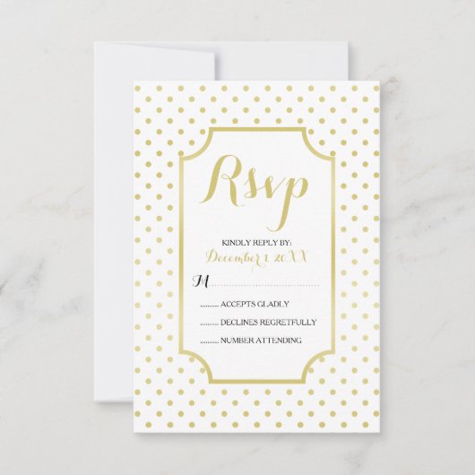Polka-Dots Gold Foil Carte RSVP de mariage moderne (Devant)