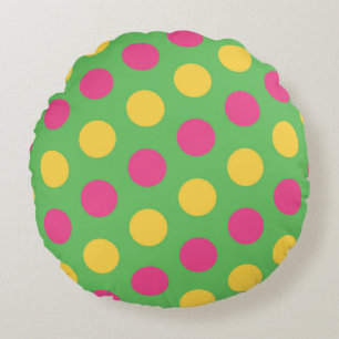 Polka Dots in Lime Green Hot Roze en Geel Rond Kussen