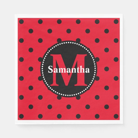 Polka Dots in rood en zwart gepersonaliseerd Servetten (Voorkant)
