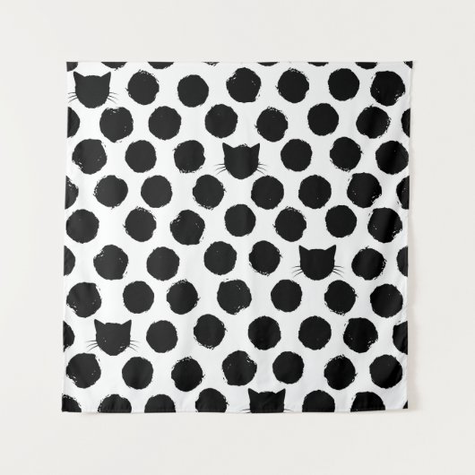 Polka Dots met Cat Faces: Speelse . Wandkleed (Voorkant)