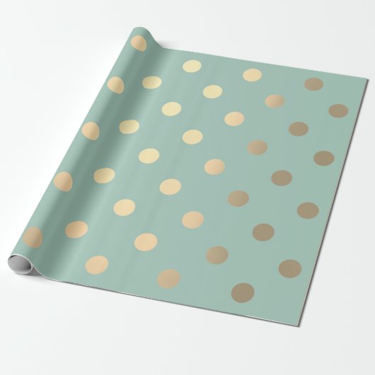 Polka Dots Mint Green Pastel Foxier Gold Ivory Cadeaupapier (Uitgerold)