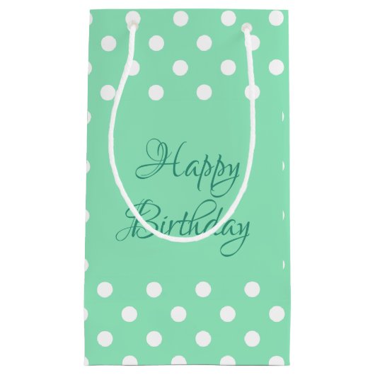 Polka Dots Mint Groen Rustiek Gelukkige Verjaardag Klein Cadeauzakje (Voorkant)