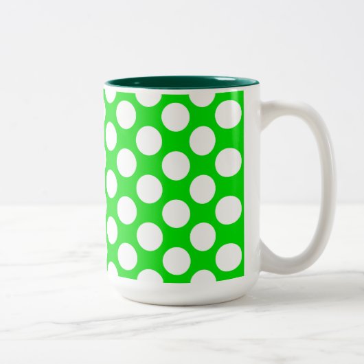 Polka Dots on Green Tweekleurige Koffiemok (Rechts)