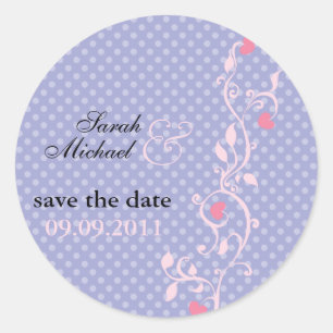 Polka Dots Paars Floral Vine Wedding Ronde Sticker