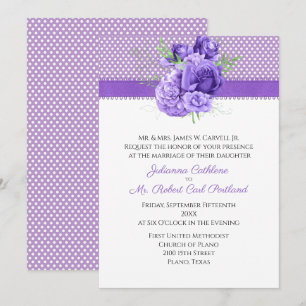 Polka Dots & Paarse bloemen bruiloft Kaart