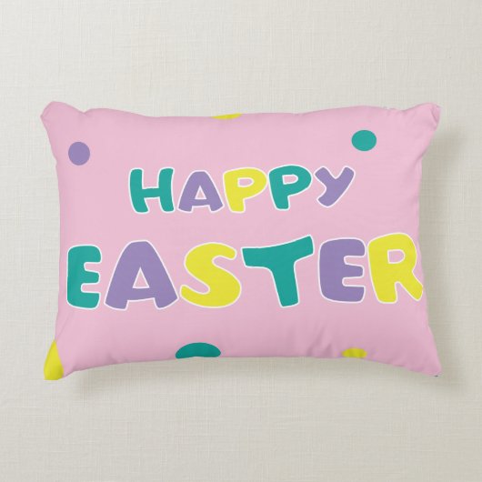 Polka Dots Pastel Pink Happy Easter Accent Kussen (Voorkant)