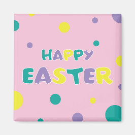 Polka Dots Pastel Pink Happy Easter Magneet