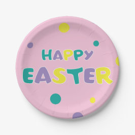 Polka Dots Pastel Pink Happy Easter Papieren Bordje