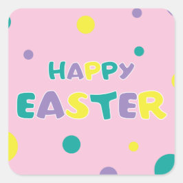 Polka Dots Pastel Pink Happy Easter Vierkante Sticker