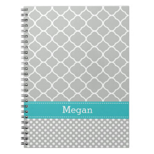 Polka Dots Pattern Aqua and Grey Custom Name Notitieboek