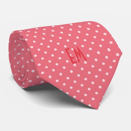 Polka Dots Pattern met Monogram (roze) Stropdas (Opgerold)