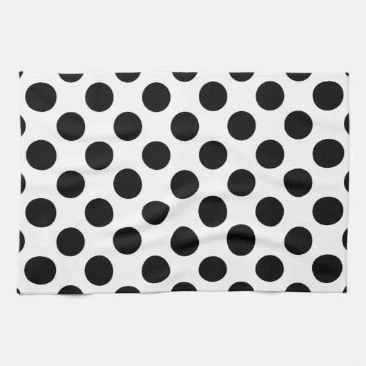 Polka Dots, Polka Dot Pattern, Black and White Theedoek (Horizontaal)