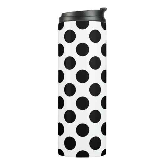 Polka Dots, Polka Dot Pattern, Black and White Thermosbeker (Gedraaid links)