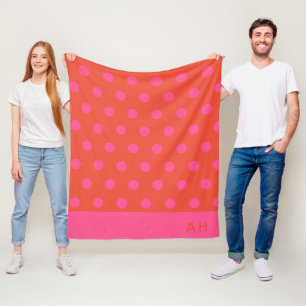 Polka Dots Roze en rood Sinaasappel monogram Fleece Deken