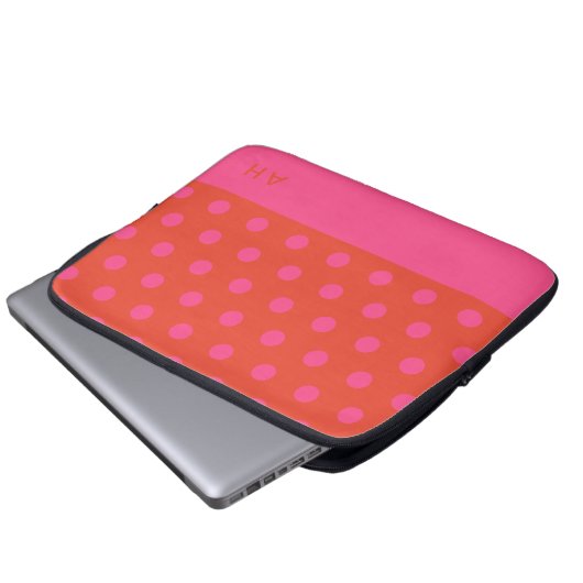 Polka Dots Roze en rood Sinaasappel monogram Laptop Sleeve (Voorkant onderkant)