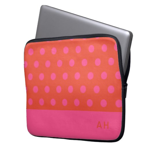 Polka Dots Roze en rood Sinaasappel monogram Laptop Sleeve (Voorkant Links)