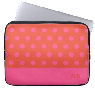 Polka Dots Roze en rood Sinaasappel monogram Laptop Sleeve
