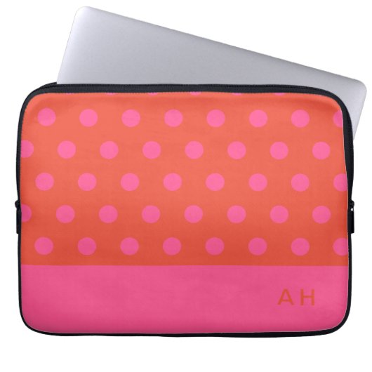 Polka Dots Roze en rood Sinaasappel monogram Laptop Sleeve (Voorkant)