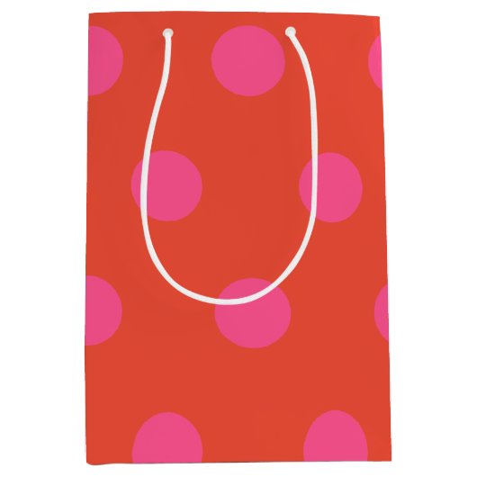 Polka Dots Roze en rood Sinaasappel monogram Medium Cadeauzakje (Voorkant)