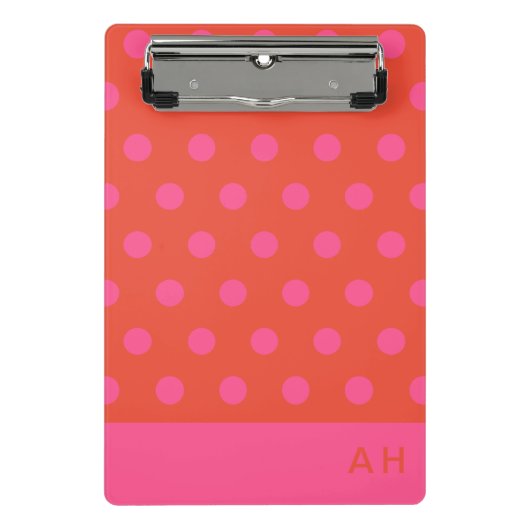 Polka Dots Roze en rood Sinaasappel monogram Mini Klembord (Voorkant)