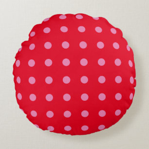 Polka Dots Roze Rood Kleur Retro Classic Rond Kussen