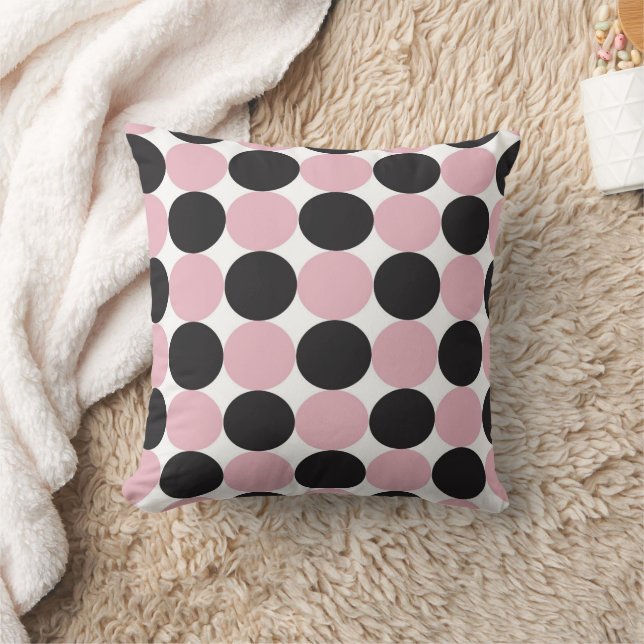 Polka Dots Roze & Zwart Kussen (Deken)