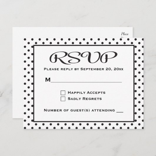 Polka Dots RSVP Zwart-wit bruiloft / feest Uitnodiging Briefkaart (Voorkant / Achterkant)