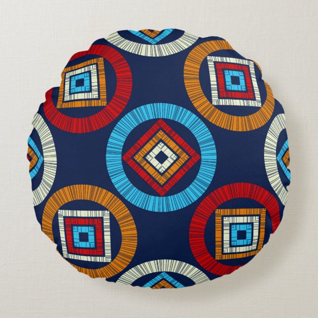 Polka dots seamless pattern. Mosaic of Ethic Figu Rond Kussen (Voorkant)