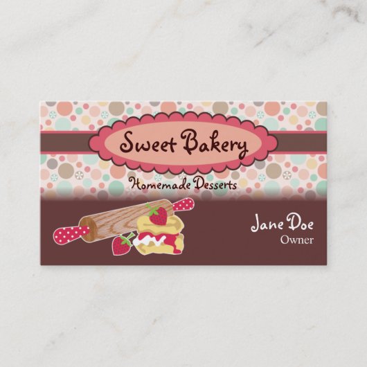 Polka Dots Strawberry Scone Visitekaartjes (Voorkant)