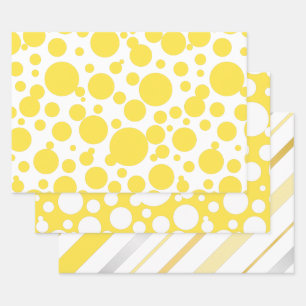 Polka Dots stripe patroongeel-zilver-gouden Inpakpapier Vel