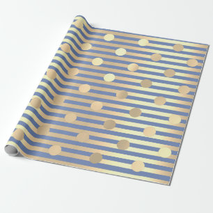 Polka Dots Stripes Champaigne Gouden Blauwe Pastel Cadeaupapier