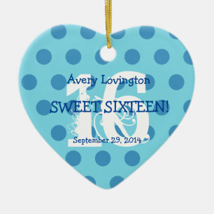Polka Dots Sweet 16 Birthday V06 AQUA en BLUE Keramisch Ornament