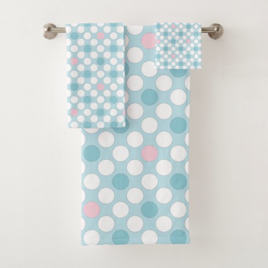 Polka dots wit roze blauw retro bad handdoek (Insitu)