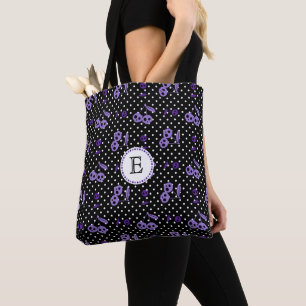 Polka Dots with Cherry Skulls Monogram Tote Bag