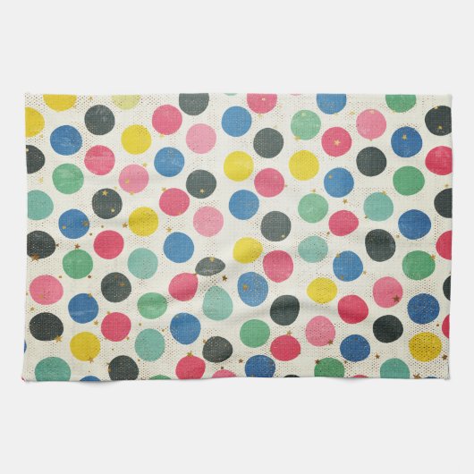 Polka Dots with Gold Stars, met meerdere kleuren Theedoek (Horizontaal)