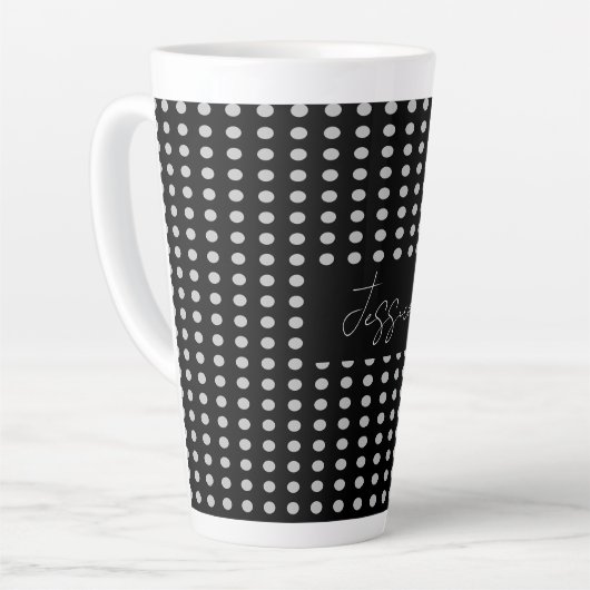  Polka Dots Zwart Grijs Kleur Retro Naam Latte Mok (Linkerhoek)