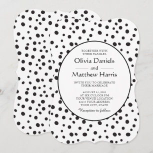 Polka Dots. Zwart-wit bruiloft Kaart