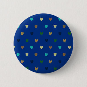 Polka harten in pauw blauwe tinten ronde button 5,7 cm