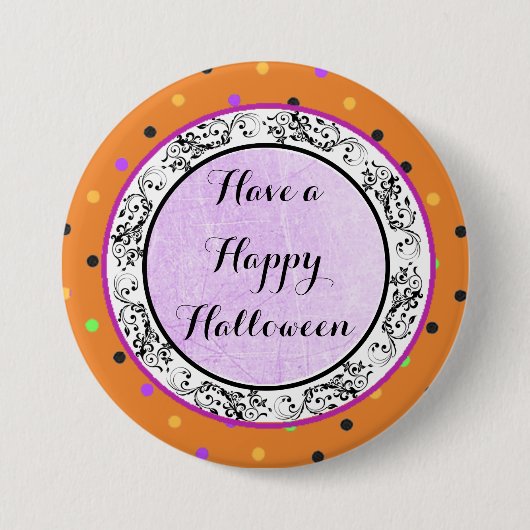 Polka heeft een Happy Halloween Paarse Button (Voorkant)