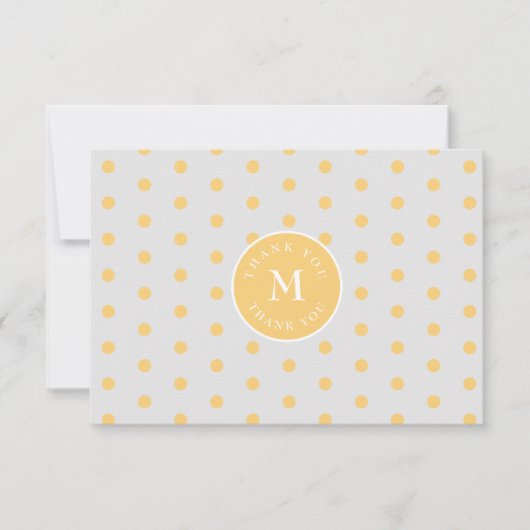Polka jaune gris Carte de remerciements plat (Devant)