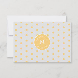 Polka jaune gris Carte de remerciements plat