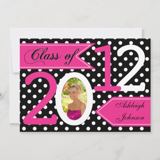 Polka noir blanc rose point photo Invitation (Devant)