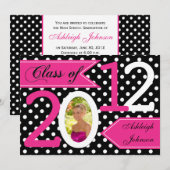 Polka noir blanc rose point photo Invitation (Devant / Derrière)