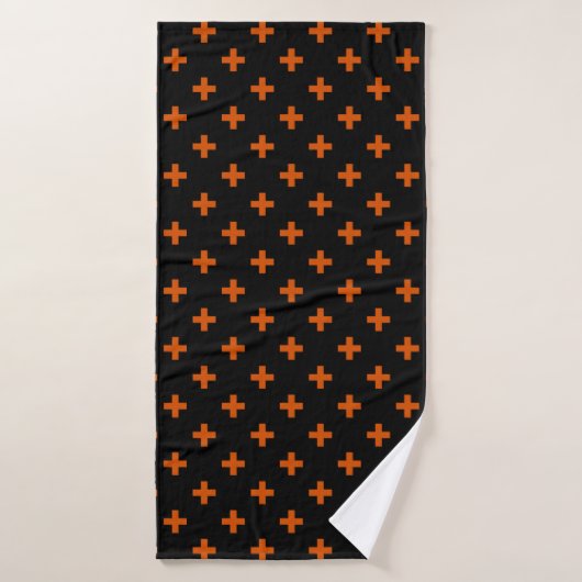 Polka orange croise sur noir (Serviette de bain)